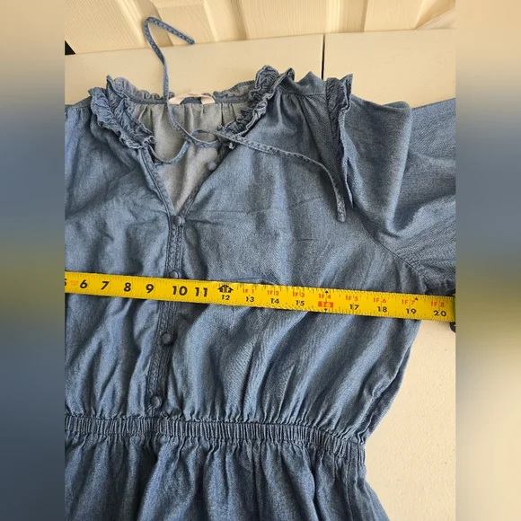 Lauren Conrad Blue Chambray Ruffled Long Sleeve Dress Size L - Picture 9 of 12